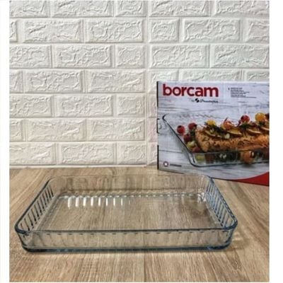 Borcam Rectangular Glass Baking Tray, 2850 ml Capacity, 45 mm Height, 370x240 mm Diameter, Clear