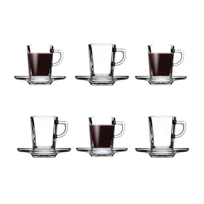 Pasabahce 12-Piece Carre Espresso Set, 6-Piece 72 ml Espresso Cup & 6-Piece Plate