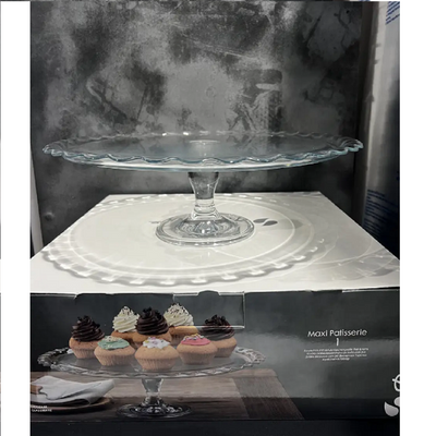 Pasabahce Maxi Patisserie Footed Glass Serving Plate, 370 mm Diameter, 117 mm Height