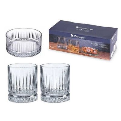 Pasabahce 3-Piece Elysia Whisky Gift Set, 2 Piece Glass 355 ml & 1 Piece Bowl 510 ml, Clear