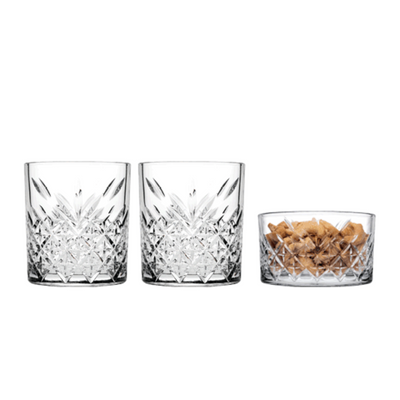 3-Piece Timeless Whisky Gift Set, 2 Piece Glass 345 ml & 1 Piece Bowl 210 ml, Clear