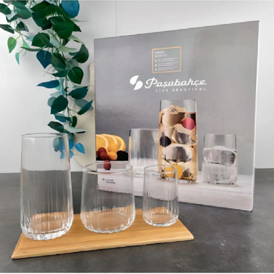 18-Piece Nova Tumbler Set, 6 Piece Long Drink Glass 360 ml, 6-Piece Whisky Glass 315 ml, 6-Piece Liqueur Glass 135 ml, Clear