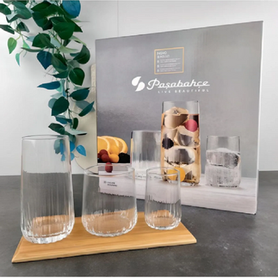 Pasabahce 18-Piece Nova Tumbler Set, 6 Piece Long Drink Glass 360 ml, 6-Piece Whisky Glass 315 ml, 6-Piece Liqueur Glass 135 ml, Clear