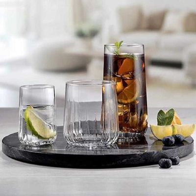 18-Piece Nova Tumbler Set, 6 Piece Long Drink Glass 360 ml, 6-Piece Whisky Glass 315 ml, 6-Piece Liqueur Glass 135 ml, Clear