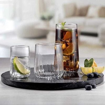 Pasabahce 18-Piece Nova Tumbler Set, 6 Piece Long Drink Glass 360 ml, 6-Piece Whisky Glass 315 ml, 6-Piece Liqueur Glass 135 ml, Clear