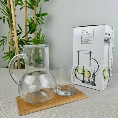 2-Piece Oasis Water Set, 1000 ml Capacity, 1 Jug & 1 Water Glass, Clear