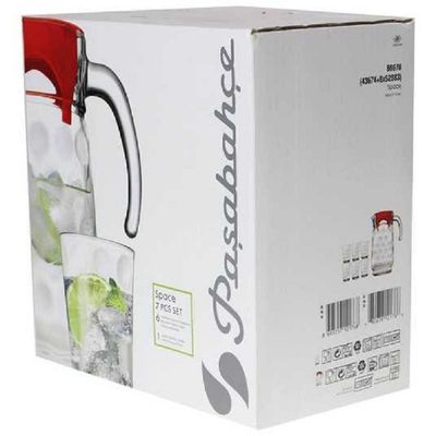 Pasabahce 7-Piece Space Water Set, 1 Piece Jug 1650 ml & 6 Piece Water Glass 200 ml, Clear