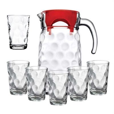 7-Piece Space Water Set, 1 Piece Jug 1650 ml & 6 Piece Water Glass 200 ml, Clear