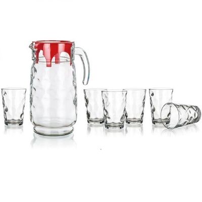 7-Piece Space Water Set, 1 Piece Jug 1650 ml & 6 Piece Water Glass 200 ml, Clear