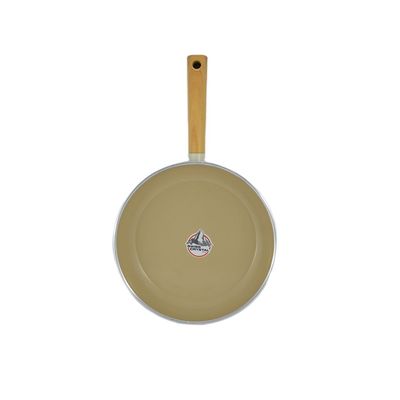 Swiss Crystal High Quality Ceramic Coating Non-Stick Frypan - 24cm - Natural Wood Handle - Beige