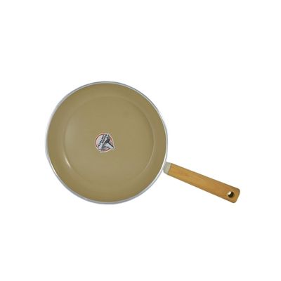 Swiss Crystal High Quality Ceramic Coating Non-Stick Frypan - 26cm - Natural Wood Handle - Beige