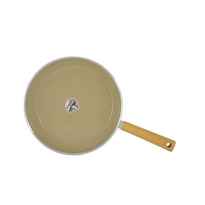 Swiss Crystal High Quality Ceramic Coating Non-Stick Frypan - 28cm - Natural Wood Handle - Beige