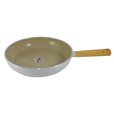 Swiss Crystal High Quality Ceramic Coating Non-Stick Frypan - 30cm - Natural Wood Handle - Beige