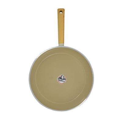 Swiss Crystal High Quality Ceramic Coating Non-Stick Frypan - 30cm - Natural Wood Handle - Beige