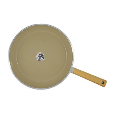 Swiss Crystal High Quality Ceramic Coating Non-Stick Frypan - 30cm - Natural Wood Handle - Beige