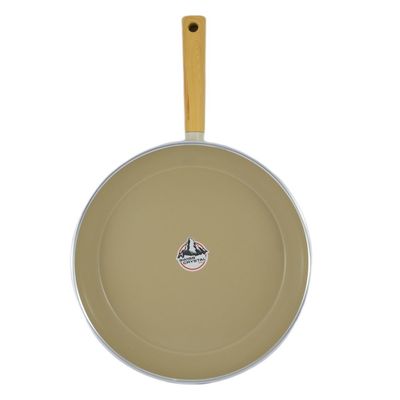 Swiss Crystal High Quality Ceramic Coating Non-Stick Frypan - 32cm - Natural Wood Handle - Beige