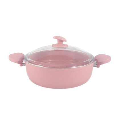 9-Piece Hella Cookware Set - Tempered Glass Lids - 2 Deep Pots - 1 Low Pot - 1 Frypan - 1 Scoop - 1 Spatula - Non-Stick Ceramic Surface - PFOA Free - Pink