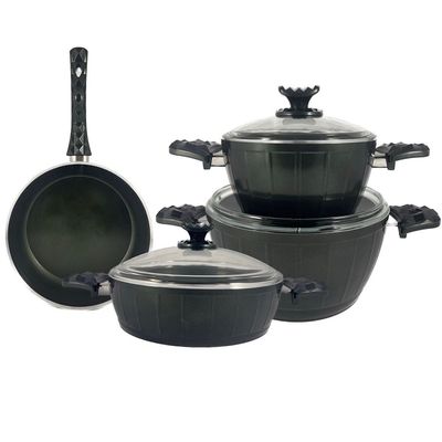 7-Piece Farah Cookware Set - Tempered Glass Lids - 2 Deep Pots - 1 Low Pot - 1 Frypan - Non-Stick Ceramic Surface - PFOA Free - Green