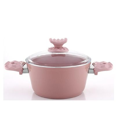 Hella Ceramic Non-Stick Surface Casserole - 20cm - Tempered Glass Lid - PFOA Free - Pink