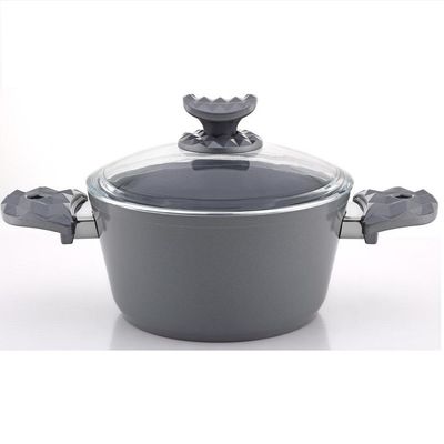 Hella Ceramic Non-Stick Surface Casserole - 20cm - Tempered Glass Lid - PFOA Free - Grey