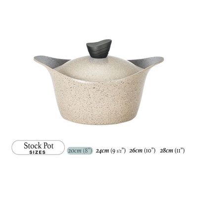 Lahoya Natural Granite Coating Non-Stick Stock Pot - 20cm - PFOA/PFOS Free - Beige