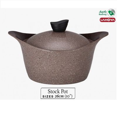 Lahoya Natural Granite Coating Non-Stick Stock Pot - 26cm - PFOA/PFOS Free - Chocolate