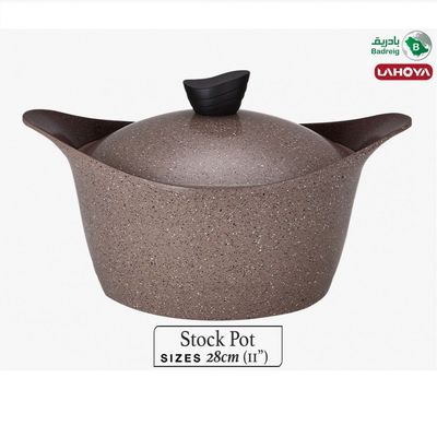 Lahoya Natural Granite Coating Non-Stick Stock Pot - 28cm - PFOA/PFOS Free - Chocolate