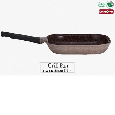 Lahoya Natural Granite Coating Non-Stick Square Grill Pan - 28cm - PFOA/PFOS Free - Chocolate