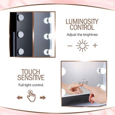 Hollywood Vanity Mirror with Dimmable LED Bulbs Touch Control Freestanding Makeup Mirror with Sleek Frame Design for Dressing Table Professional Lighted Mirror for Makeup Bedroom -15 Bulbs