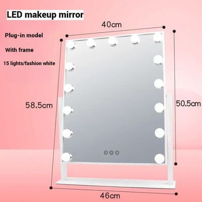 Hollywood Vanity Mirror with Dimmable LED Bulbs Touch Control Freestanding Makeup Mirror with Sleek Frame Design for Dressing Table Professional Lighted Mirror for Makeup Bedroom -15 Bulbs