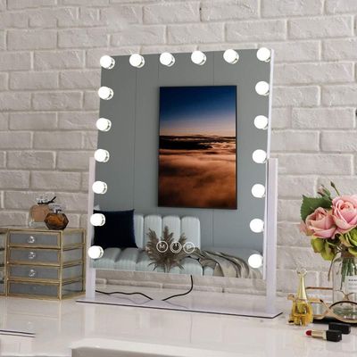 Hollywood Vanity Mirror with Dimmable LED Bulbs Touch Control Freestanding Makeup Mirror with Sleek Frame Design for Dressing Table Professional Lighted Mirror for Makeup Bedroom - 18 Bulbs