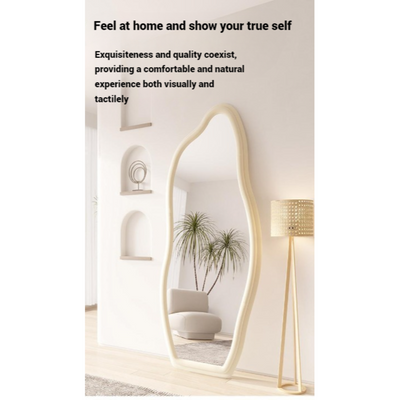 Modern Irregular Full-Length Mirror Wavy Body Mirror Wall-Mounted or Freestanding Accent Mirror Curved Standing Mirror with Soft Edges for Bedroom, Wardrobe, Living Room, Entryway Décor