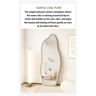 Modern Irregular Full-Length Mirror Wavy Body Mirror Wall-Mounted or Freestanding Accent Mirror Curved Standing Mirror with Soft Edges for Bedroom, Wardrobe, Living Room, Entryway Décor