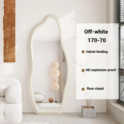 Modern Irregular Full-Length Mirror Wavy Body Mirror Wall-Mounted or Freestanding Accent Mirror Curved Standing Mirror with Soft Edges for Bedroom, Wardrobe, Living Room, Entryway Décor