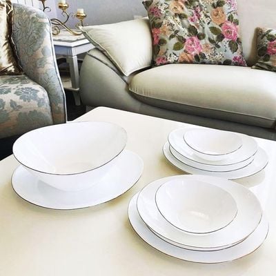 Melrich 10 Pcs Opalware Dinner Set 3 Dinner Plate, 3 Dessert Plate, 2 Bowl, 1 Serving Bowl, 1 Serving Plate Dishwasher Microwave Safe Heat Scratch Resistance