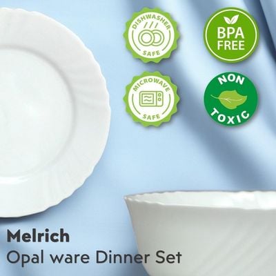 Melrich 10 Pcs Opalware Dinner Set 3 Dinner Plate, 3 Dessert Plate, 2 Bowl, 1 Serving Bowl, 1 Serving Plate Dishwasher Microwave Safe Heat Scratch Resistance