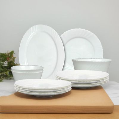 Melrich 10 Pcs Opalware Dinner Set 3 Dinner Plate, 3 Dessert Plate, 2 Bowl, 1 Serving Bowl, 1 Serving Plate Dishwasher Microwave Safe Heat Scratch Resistance