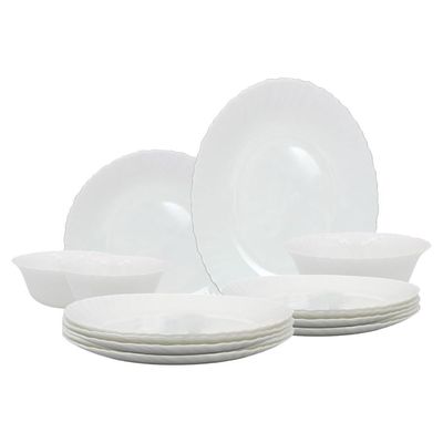 Melrich 10 Pcs Opalware Dinner Set 3 Dinner Plate, 3 Dessert Plate, 2 Bowl, 1 Serving Bowl, 1 Serving Plate Dishwasher Microwave Safe Heat Scratch Resistance