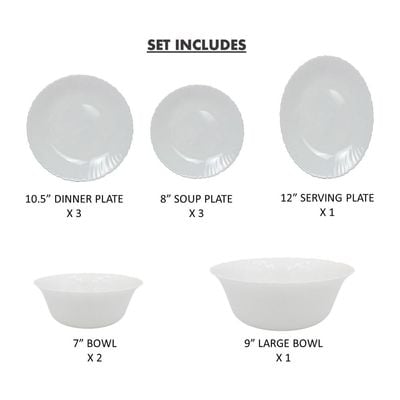 Melrich 10 Pcs Opalware Dinner Set 3 Dinner Plate, 3 Dessert Plate, 2 Bowl, 1 Serving Bowl, 1 Serving Plate Dishwasher Microwave Safe Heat Scratch Resistance