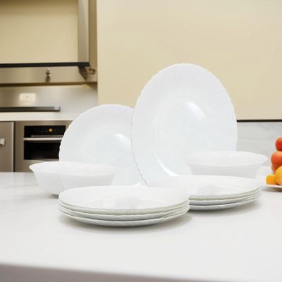 Melrich 10 Pcs Opalware Dinner Set 3 Dinner Plate, 3 Dessert Plate, 2 Bowl, 1 Serving Bowl, 1 Serving Plate Dishwasher Microwave Safe Heat Scratch Resistance