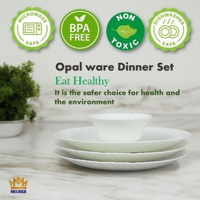 Melrich 10 Pcs Opalware Dinner Set 3 Dinner Plate, 3 Dessert Plate, 2 Bowl, 1 Serving Bowl, 1 Serving Plate Dishwasher Microwave Safe Heat Scratch Resistance