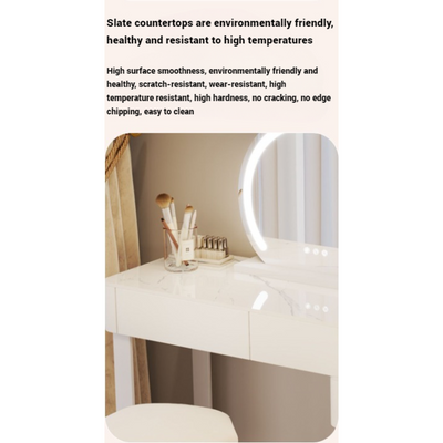 AWD Dressing Table with Mirror and Chair Vanity Table Set with Bear-Ear LED Mirror, White Makeup Table Built-in Lighting Makeup Desk for Women's Bedroom Dresser Room, Make up Beauty Essentials Storage - White