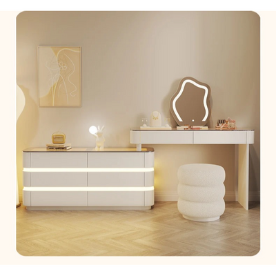 AWD Dressing Table with Mirror and Chair Vanity Table Illuminated Storage Dresser Cloud Mirror Shape Makeup Table with Adjustable and Large Drawers Cabinet for Bedroom Dressing Room -Double Drawers - White