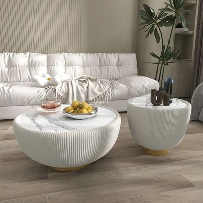 AWD Coffee Table Modern White Round Coffee Table and End Table Set  with Ceramic Top For Living Room Office Home Modern Furnitures Tea Table Center Table - White