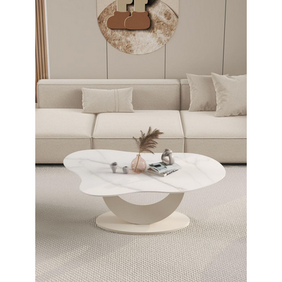 AWD Modern Coffee Table Set, Irregular Cloud Shape Coffee Table, Smooth Edges Ceramic Table Top, Stable Support with Sculptural Base for Living Room Accent Nesting Tables Set for Home Décor - White