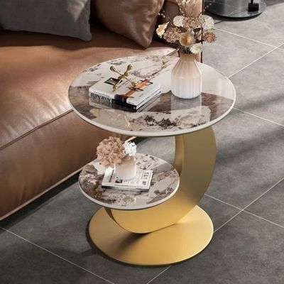 AWD Living Room Side Table, End Table, 2-tier Round Side Table, Sofa Side Table Corner Table S-shaped Coffee Table Slate Marble Top, Metal Gold Base Living room, Bedroom, Balcony, Small Spaces Table