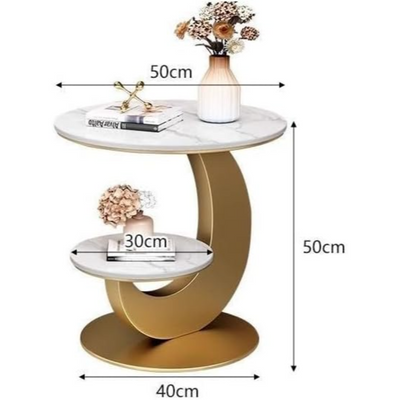 AWD Living Room Side Table, End Table, 2-tier Round Side Table, Sofa Side Table Corner Table S-shaped Coffee Table Slate Marble Top, Metal Gold Base Living room, Bedroom, Balcony, Small Spaces Table