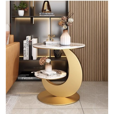 AWD Living Room Side Table, End Table, 2-tier Round Side Table, Sofa Side Table Corner Table S-shaped Coffee Table Slate Marble Top, Metal Gold Base Living room, Bedroom, Balcony, Small Spaces Table