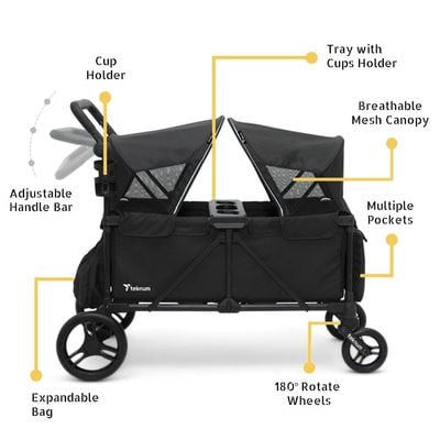 TEKNUM Fellow Wagon Stroller for 2 kids with Snack Tray - Black