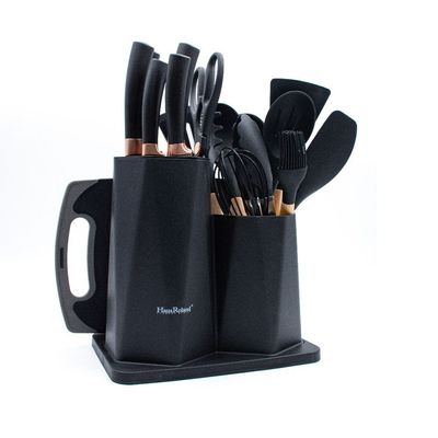 19 Pieces Kitchen Knife & Utensils Set Black